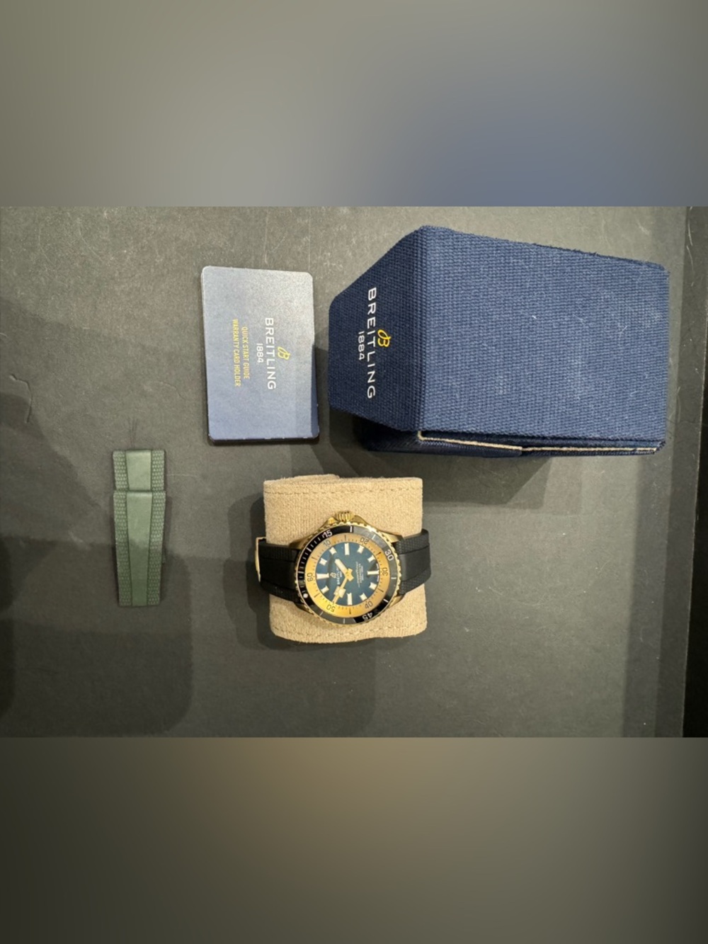 Breitling Watch, Bronze Case Blue Dial Watch with Black Strap